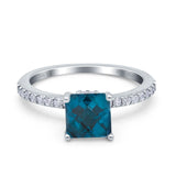 14K White Gold 1.55ct Cushion Cut Vintage 7mm G SI London Blue Topaz Diamond Engagement Wedding Ring Size 6.5