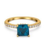 14K Yellow Gold 1.55ct Cushion Cut Vintage 7mm G SI London Blue Topaz Diamond Engagement Wedding Ring Size 6.5