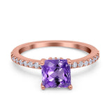 14K Rose Gold 1.55ct Cushion Cut Vintage 7mm G SI Natural Amethyst Diamond Engagement Wedding Ring Size 6.5