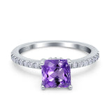 14K White Gold 1.55ct Cushion Cut Vintage 7mm G SI Natural Amethyst Diamond Engagement Wedding Ring Size 6.5