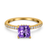 14K Yellow Gold 1.55ct Cushion Cut Vintage 7mm G SI Natural Amethyst Diamond Engagement Wedding Ring Size 6.5