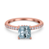 14K Rose Gold 1.55ct Cushion Cut Vintage 7mm G SI Natural Aquamarine Diamond Engagement Wedding Ring Size 6.5