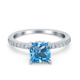 14K White Gold 1.55ct Cushion Cut Vintage 7mm G SI Natural Blue Topaz Diamond Engagement Wedding Ring Size 6.5