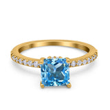 14K Yellow Gold 1.55ct Cushion Cut Vintage 7mm G SI Natural Blue Topaz Diamond Engagement Wedding Ring Size 6.5