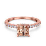 14K Rose Gold 1.55ct Cushion Cut Vintage 7mm G SI Natural Morganite Diamond Engagement Wedding Ring Size 6.5
