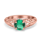 14K Rose Gold 1.11ct Round Art Deco Filigree 6.5mm G SI Nano Emerald Diamond Engagement Wedding Ring Size 6.5