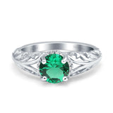 14K White Gold 1.11ct Round Art Deco Filigree 6.5mm G SI Nano Emerald Diamond Engagement Wedding Ring Size 6.5