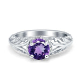 14K White Gold 1.11ct Round Art Deco Filigree 6.5mm G SI Natural Amethyst Diamond Engagement Wedding Ring Size 6.5