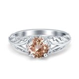 14K White Gold 1.11ct Round Art Deco Filigree 6.5mm G SI Natural Morganite Diamond Engagement Wedding Ring Size 6.5