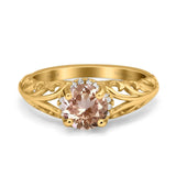 14K Yellow Gold 1.11ct Round Art Deco Filigree 6.5mm G SI Natural Morganite Diamond Engagement Wedding Ring Size 6.5