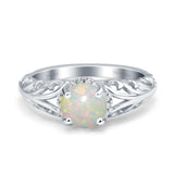 14K White Gold 0.08ct Round Art Deco Filigree 6.5mm G SI Natural White Opal Diamond Engagement Wedding Ring Size 6.5