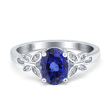 14K White Gold 1.27ct Oval 8mmx6mm Butterfly Accent G SI Nano Blue Sapphire Diamond Engagement Wedding Ring Size 6.5