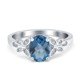 14K White Gold 1.27ct Oval 8mmx6mm Butterfly Accent G SI London Blue Topaz Diamond Engagement Wedding Ring Size 6.5