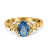 14K Yellow Gold 1.27ct Oval 8mmx6mm Butterfly Accent G SI London Blue Topaz Diamond Engagement Wedding Ring Size 6.5
