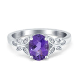 14K White Gold 1.27ct Oval 8mmx6mm Butterfly Accent G SI Natural Amethyst Diamond Engagement Wedding Ring Size 6.5