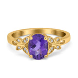 14K Yellow Gold 1.27ct Oval 8mmx6mm Butterfly Accent G SI Natural Amethyst Diamond Engagement Wedding Ring Size 6.5