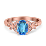 14K Rose Gold 1.27ct Oval 8mmx6mm Butterfly Accent G SI Natural Blue Topaz Diamond Engagement Wedding Ring Size 6.5