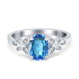 14K White Gold 1.27ct Oval 8mmx6mm Butterfly Accent G SI Natural Blue Topaz Diamond Engagement Wedding Ring Size 6.5