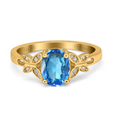 14K Yellow Gold 1.27ct Oval 8mmx6mm Butterfly Accent G SI Natural Blue Topaz Diamond Engagement Wedding Ring Size 6.5