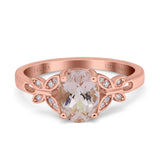 14K Rose Gold 1.27ct Oval 8mmx6mm Butterfly Accent G SI Natural Morganite Diamond Engagement Wedding Ring Size 6.5