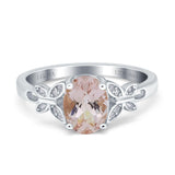 14K White Gold 1.27ct Oval 8mmx6mm Butterfly Accent G SI Natural Morganite Diamond Engagement Wedding Ring Size 6.5