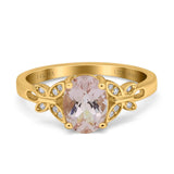 14K Yellow Gold 1.27ct Oval 8mmx6mm Butterfly Accent G SI Natural Morganite Diamond Engagement Wedding Ring Size 6.5