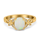 14K Yellow Gold 0.06ct Oval 8mmx6mm Butterfly Accent G SI Natural White Opal Diamond Engagement Wedding Ring Size 6.5