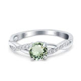 14K White Gold 0.98ct Round Art Deco 6mm G SI Natural Green Amethyst Diamond Engagement Wedding Ring Size 6.5