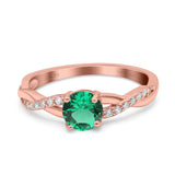 14K Rose Gold 0.98ct Round Art Deco 6mm G SI Nano Emerald Diamond Engagement Wedding Ring Size 6.5