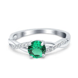 14K White Gold 0.98ct Round Art Deco 6mm G SI Nano Emerald Diamond Engagement Wedding Ring Size 6.5