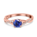 14K Rose Gold 0.98ct Round Art Deco 6mm G SI Nano Blue Sapphire Diamond Engagement Wedding Ring Size 6.5