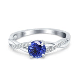 14K White Gold 0.98ct Round Art Deco 6mm G SI Nano Blue Sapphire Diamond Engagement Wedding Ring Size 6.5