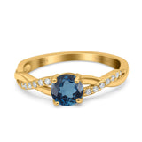 14K Yellow Gold 0.98ct Round Art Deco 6mm G SI London Blue Topaz Diamond Engagement Wedding Ring Size 6.5