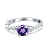 14K White Gold 0.98ct Round Art Deco 6mm G SI Natural Amethyst Diamond Engagement Wedding Ring Size 6.5