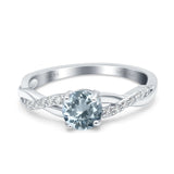 14K White Gold 0.98ct Round Art Deco 6mm G SI Natural Aquamarine Diamond Engagement Wedding Ring Size 6.5