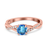 14K Rose Gold 0.98ct Round Art Deco 6mm G SI Natural Blue Topaz Diamond Engagement Wedding Ring Size 6.5