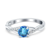 14K White Gold 0.98ct Round Art Deco 6mm G SI Natural Blue Topaz Diamond Engagement Wedding Ring Size 6.5