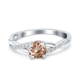 14K White Gold 0.98ct Round Art Deco 6mm G SI Natural Morganite Diamond Engagement Wedding Ring Size 6.5