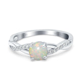 14K White Gold 0.14ct Round Art Deco 6mm G SI Natural White Opal Diamond Engagement Wedding Ring Size 6.5