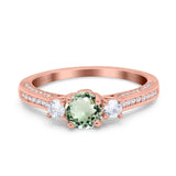 14K Rose Gold 1.37ct Round Three Stone Vintage 6mm G SI Natural Green Amethyst Diamond Engagement Wedding Ring Size 6.5