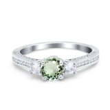 14K White Gold 1.37ct Round Three Stone Vintage 6mm G SI Natural Green Amethyst Diamond Engagement Wedding Ring Size 6.5