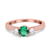 14K Rose Gold 1.37ct Round Three Stone Vintage 6mm G SI Nano Emerald Diamond Engagement Wedding Ring Size 6.5