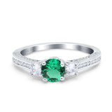 14K White Gold 1.37ct Round Three Stone Vintage 6mm G SI Nano Emerald Diamond Engagement Wedding Ring Size 6.5