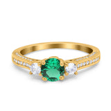 14K Yellow Gold 1.37ct Round Three Stone Vintage 6mm G SI Nano Emerald Diamond Engagement Wedding Ring Size 6.5