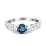 14K White Gold 1.37ct Round Three Stone Vintage 6mm G SI London Blue Topaz Diamond Engagement Wedding Ring Size 6.5