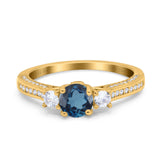 14K Yellow Gold 1.37ct Round Three Stone Vintage 6mm G SI London Blue Topaz Diamond Engagement Wedding Ring Size 6.5