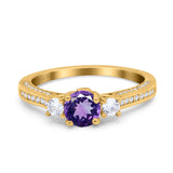 14K Yellow Gold 1.37ct Round Three Stone Vintage 6mm G SI Natural Amethyst Diamond Engagement Wedding Ring Size 6.5