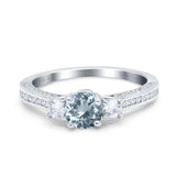 14K White Gold 1.37ct Round Three Stone Vintage 6mm G SI Natural Aquamarine Diamond Engagement Wedding Ring Size 6.5