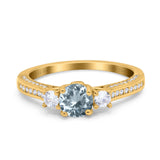 14K Yellow Gold 1.37ct Round Three Stone Vintage 6mm G SI Natural Aquamarine Diamond Engagement Wedding Ring Size 6.5