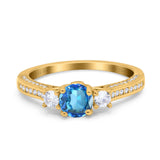 14K Yellow Gold 1.37ct Round Three Stone Vintage 6mm G SI Natural Blue Topaz Diamond Engagement Wedding Ring Size 6.5